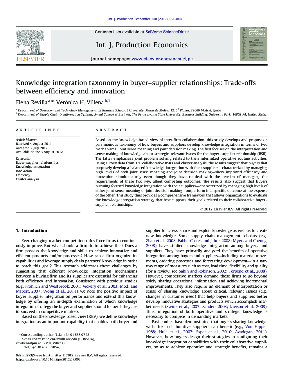 Knowledge integration taxonomy in buyer-supplier relationships: Trade-offs between efficiency and innovation