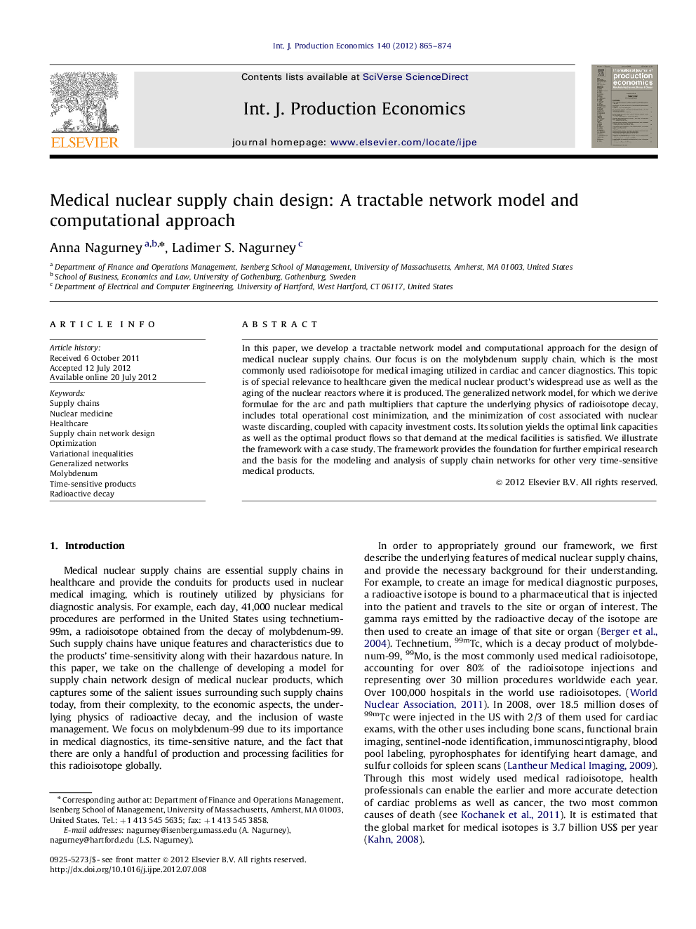 Medical nuclear supply chain design: A tractable network model and computational approach