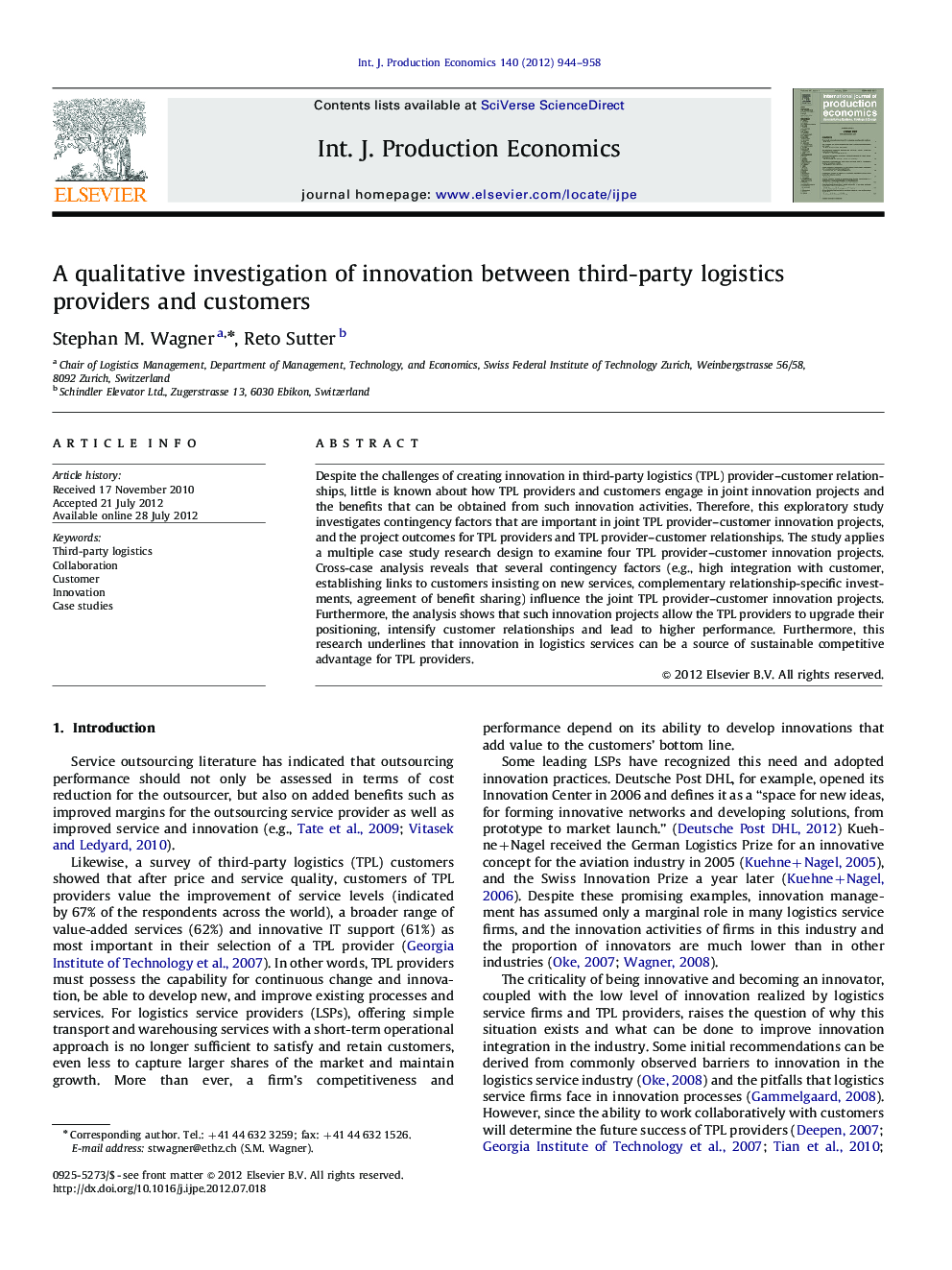 A qualitative investigation of innovation between third-âparty logistics providers and customers