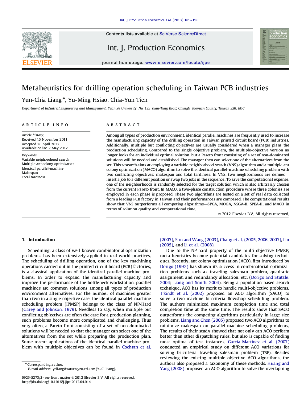 عکس صفحه اول مقاله: Metaheuristics for drilling operation scheduling in Taiwan PCB industries Metaheuristics for drilling operation scheduling in Taiwan PCB industries