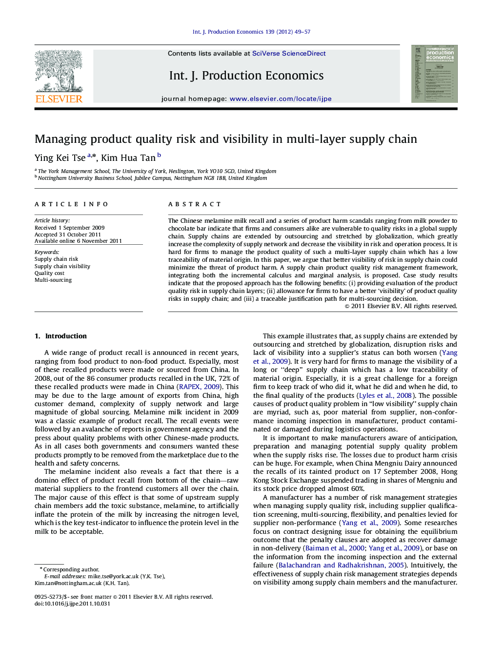 Managing product quality risk and visibility in multi-layer supply chain