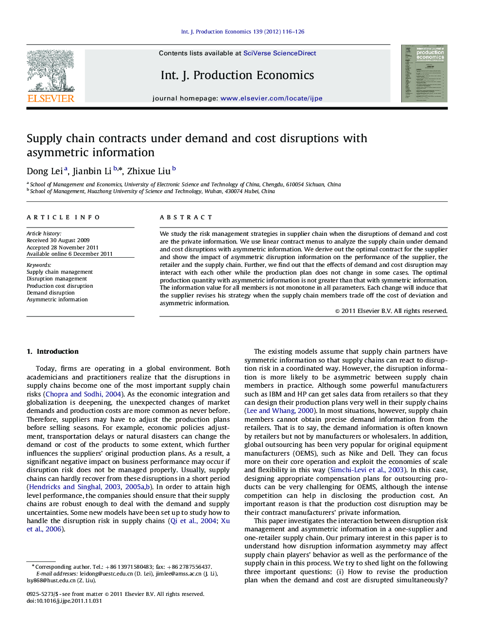 Supply chain contracts under demand and cost disruptions with asymmetric information