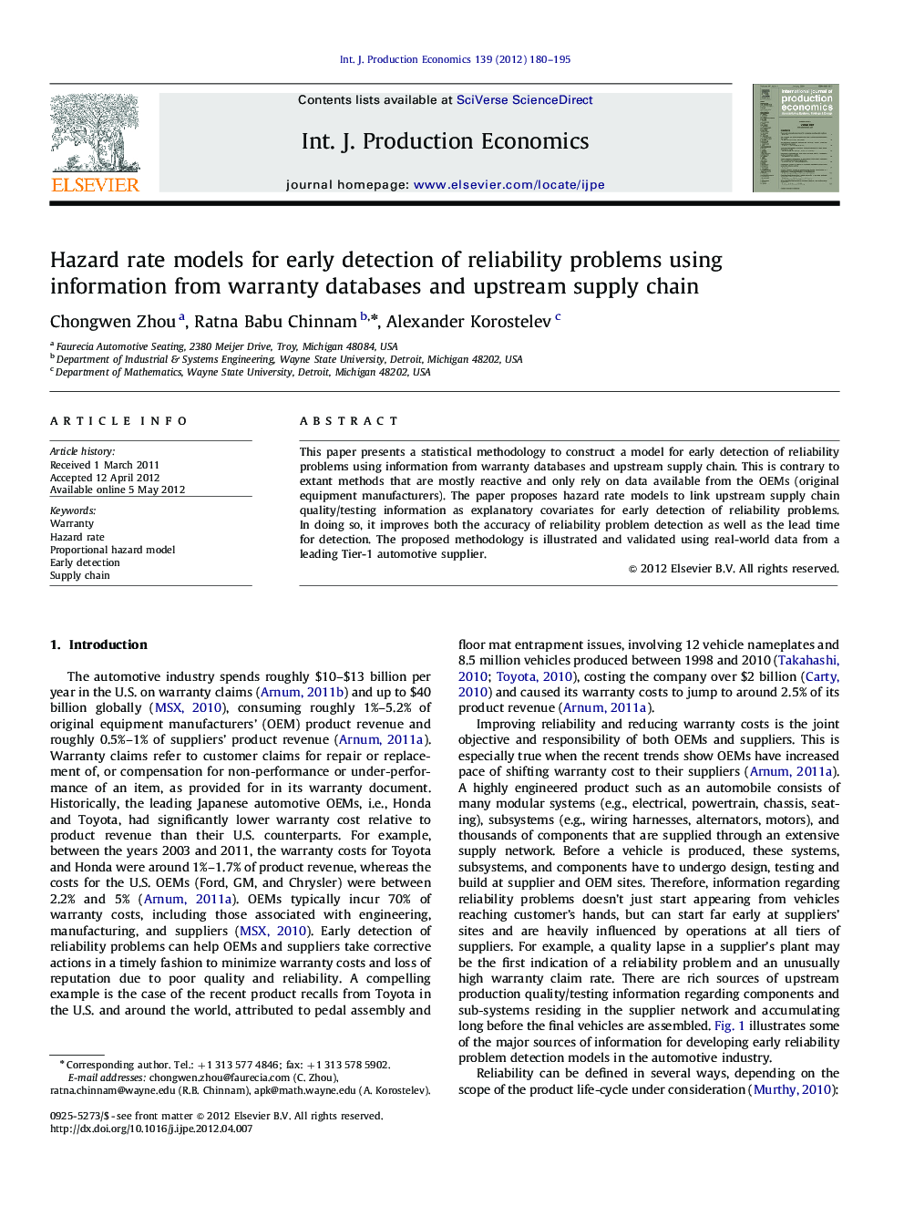 Hazard rate models for early detection of reliability problems using information from warranty databases and upstream supply chain