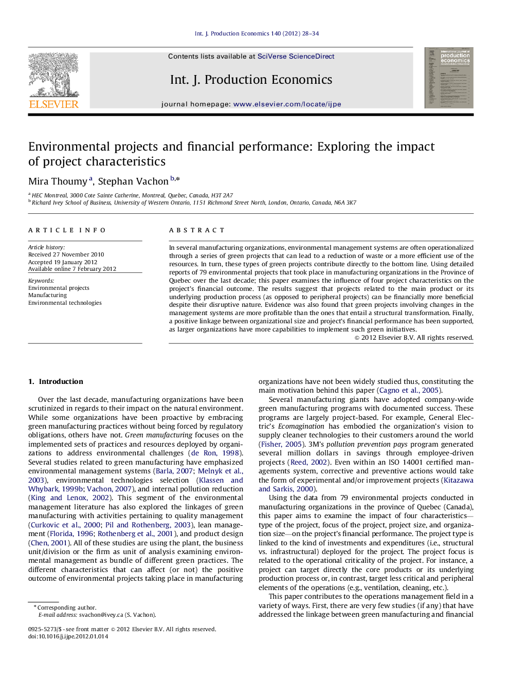 Environmental projects and financial performance: Exploring the impact of project characteristics