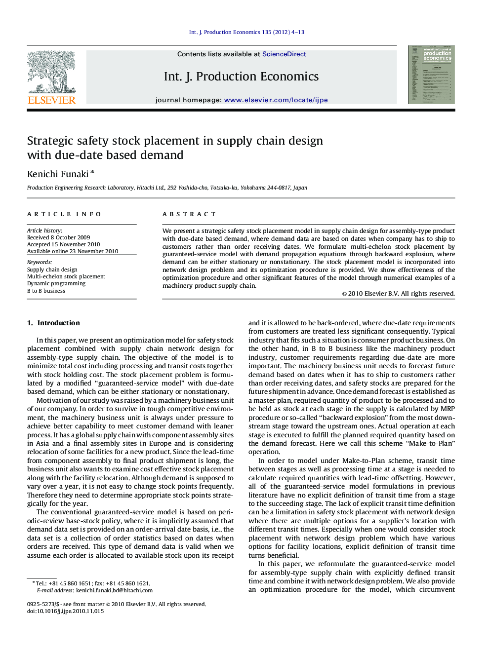 Strategic safety stock placement in supply chain design with due-date based demand