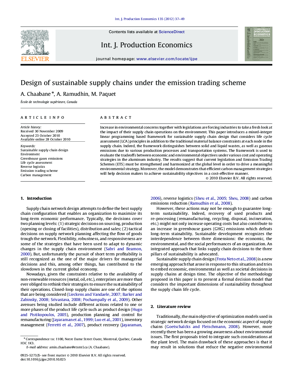 Design of sustainable supply chains under the emission trading scheme