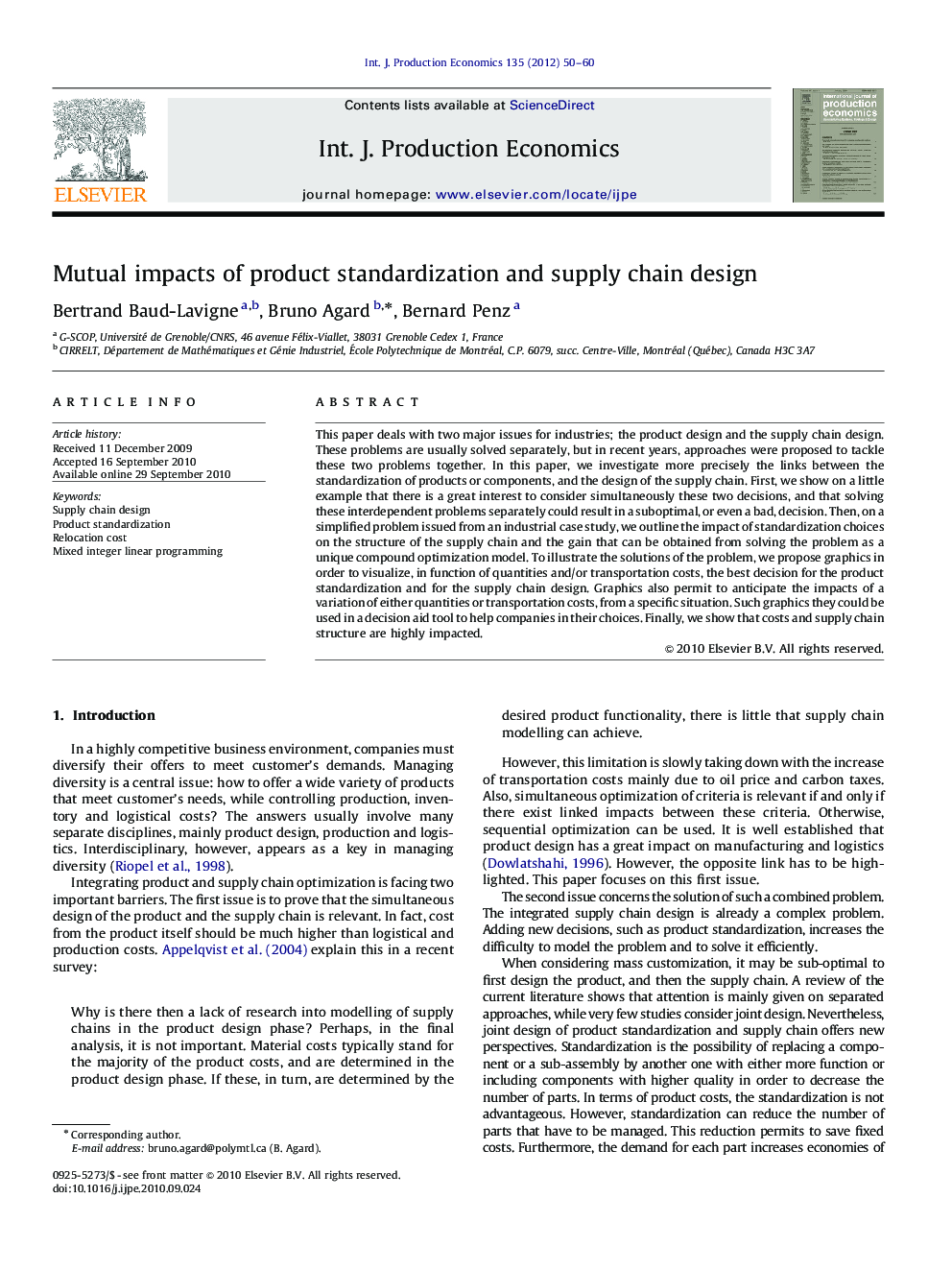 Mutual impacts of product standardization and supply chain design