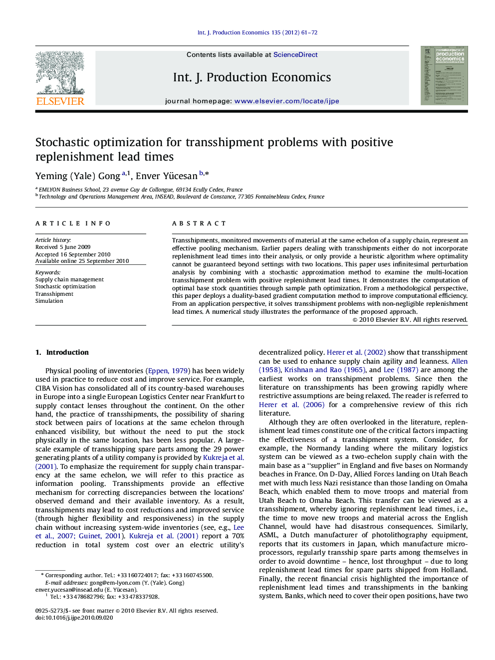 Stochastic optimization for transshipment problems with positive replenishment lead times