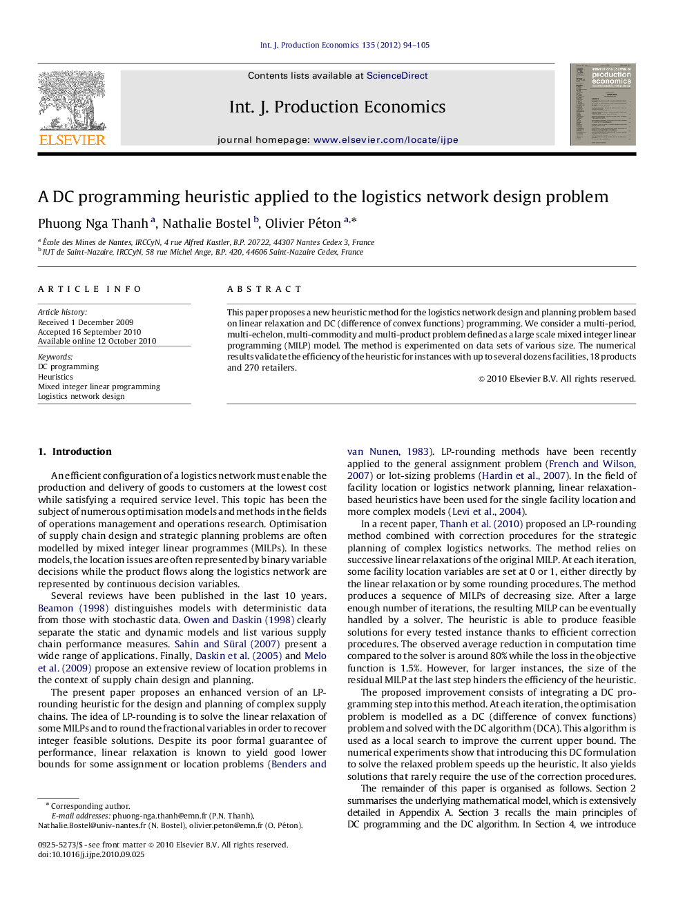 A DC programming heuristic applied to the logistics network design problem