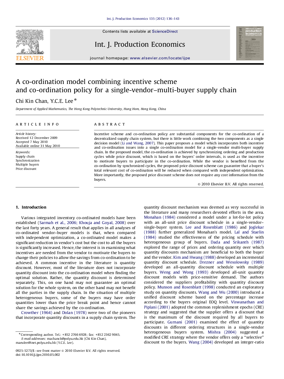 A co-ordination model combining incentive scheme and co-ordination policy for a single-vendor-multi-buyer supply chain