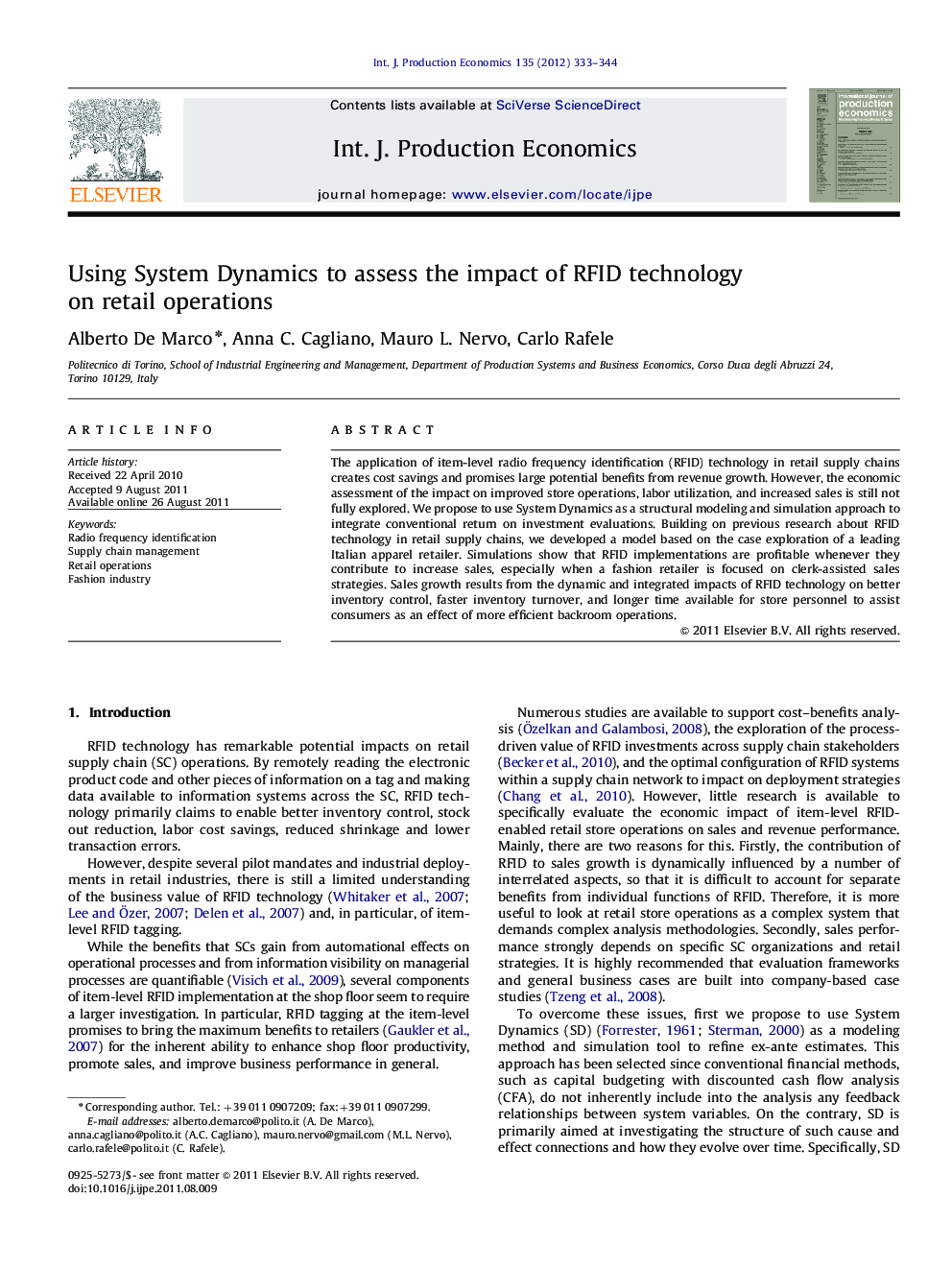 Using System Dynamics to assess the impact of RFID technology on retail operations