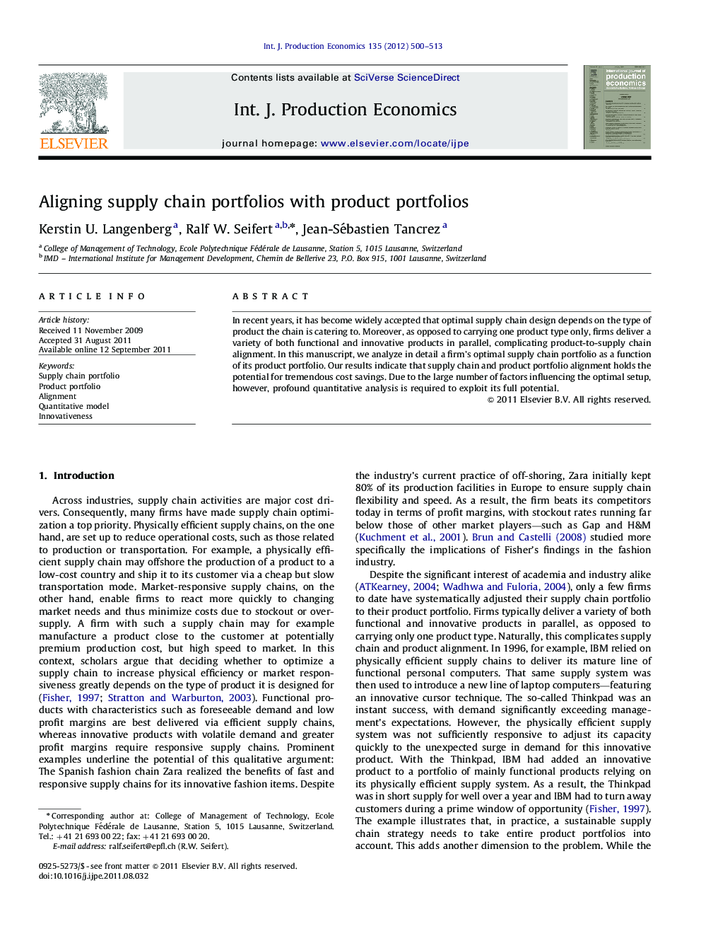 Aligning supply chain portfolios with product portfolios