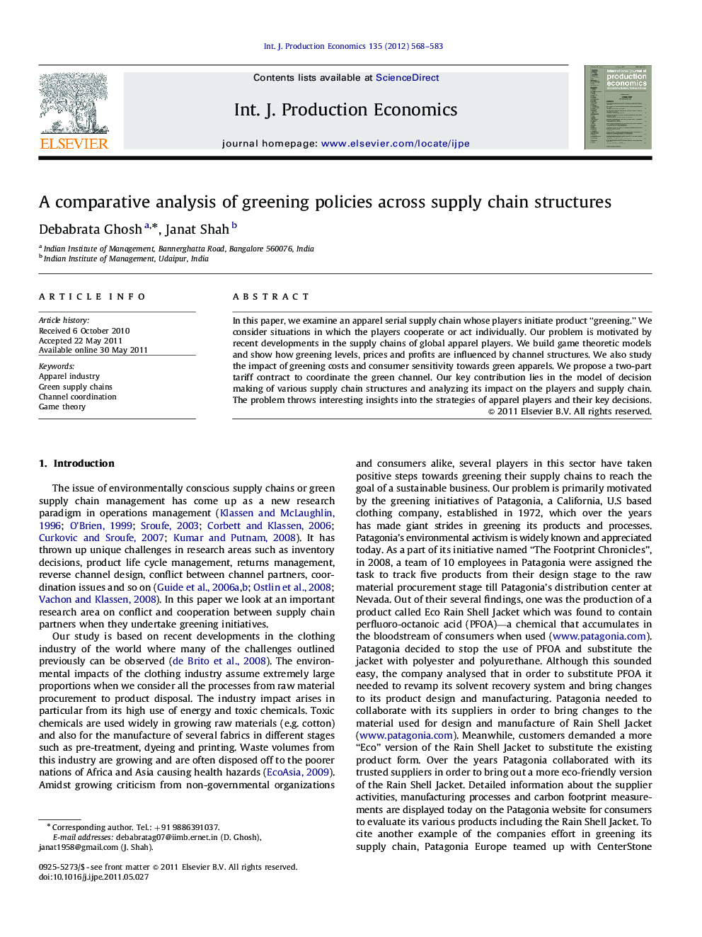 A comparative analysis of greening policies across supply chain structures