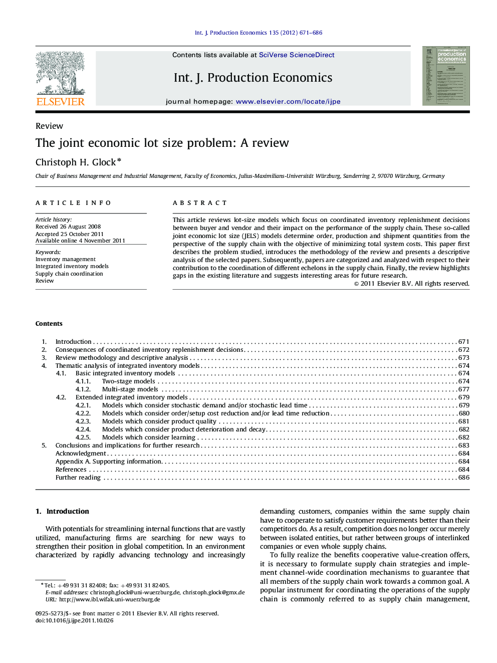 The joint economic lot size problem: A review