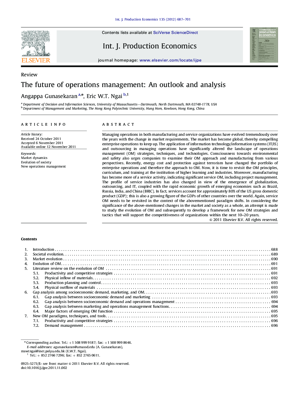 The future of operations management: An outlook and analysis