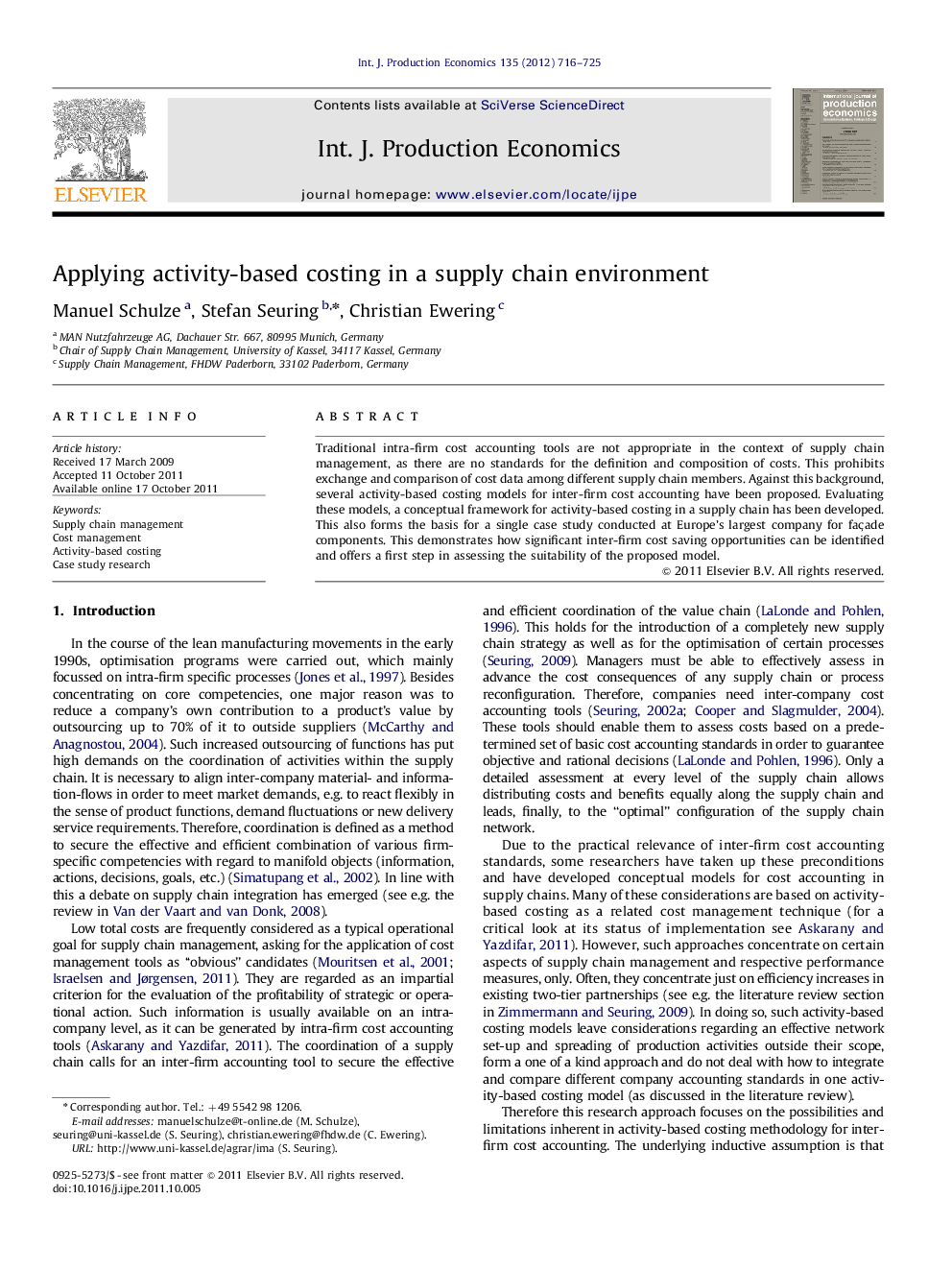 Applying activity-based costing in a supply chain environment