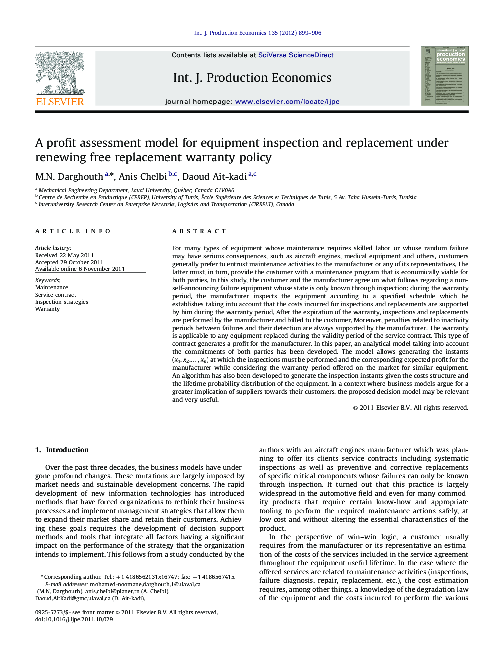 A profit assessment model for equipment inspection and replacement under renewing free replacement warranty policy