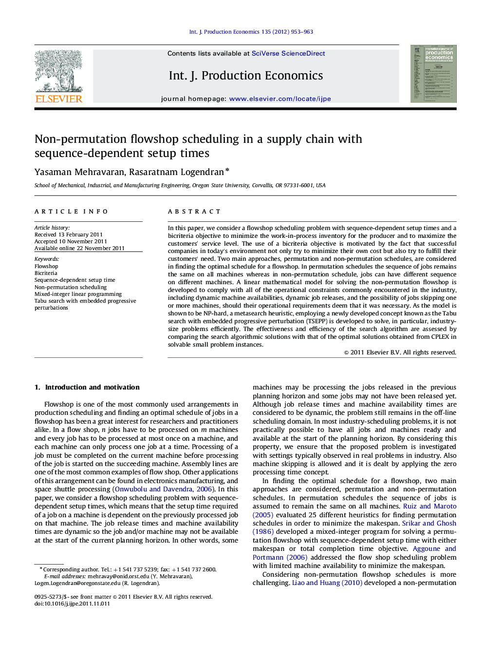 Non-permutation flowshop scheduling in a supply chain with sequence-dependent setup times