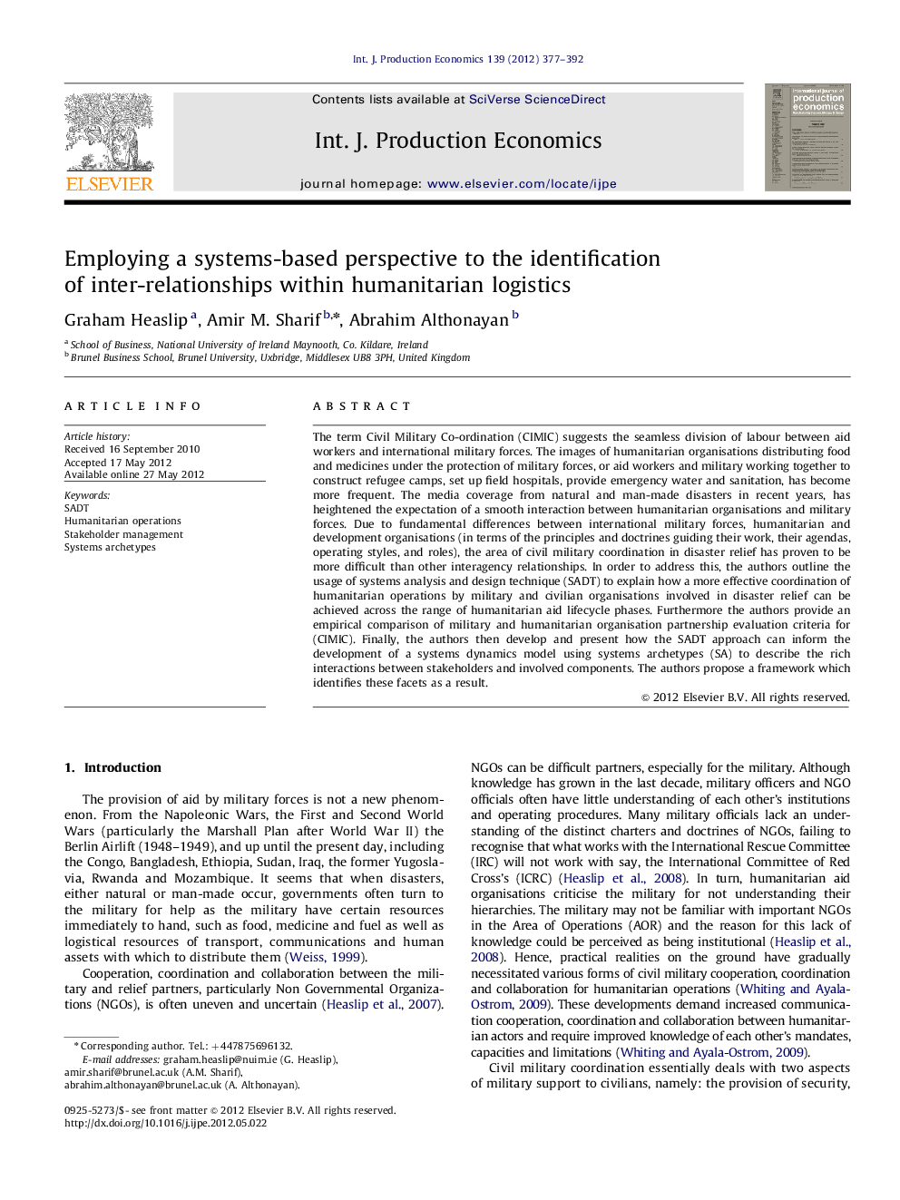 Employing a systems-based perspective to the identification of inter-relationships within humanitarian logistics