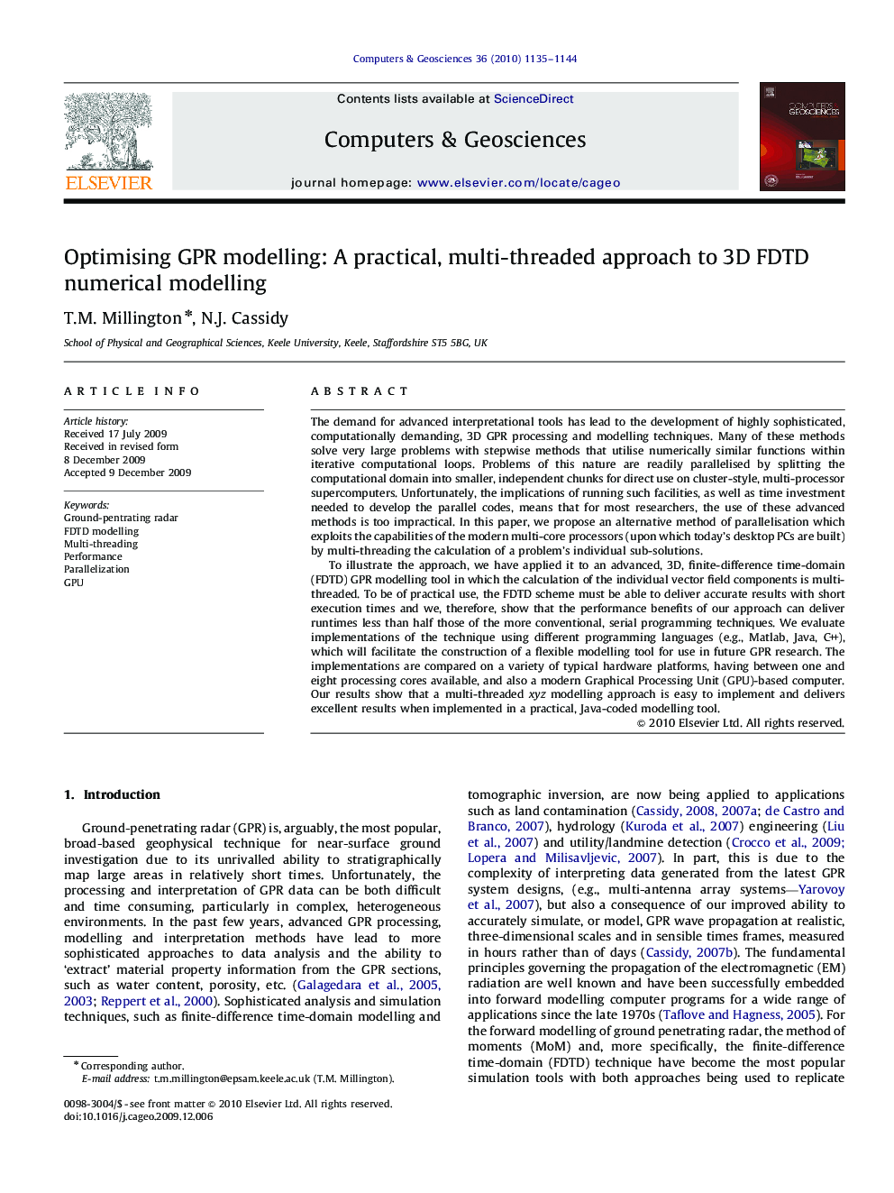 Optimising GPR modelling: A practical, multi-threaded approach to 3D FDTD numerical modelling