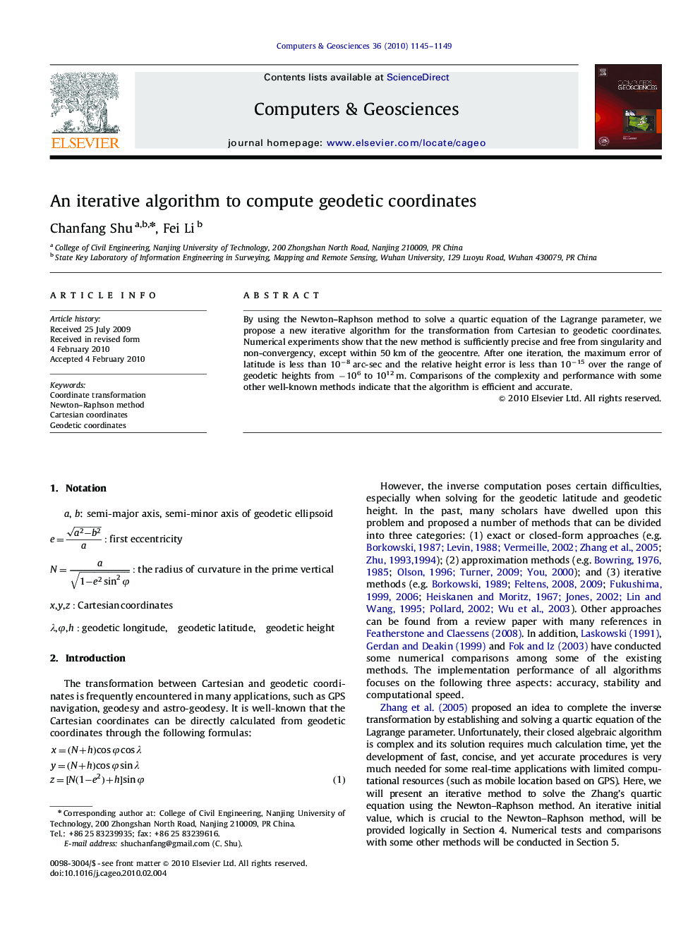 An iterative algorithm to compute geodetic coordinates