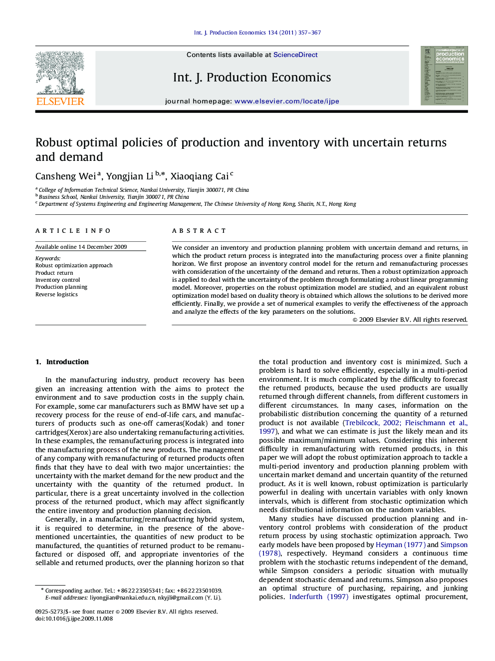 Robust optimal policies of production and inventory with uncertain returns and demand