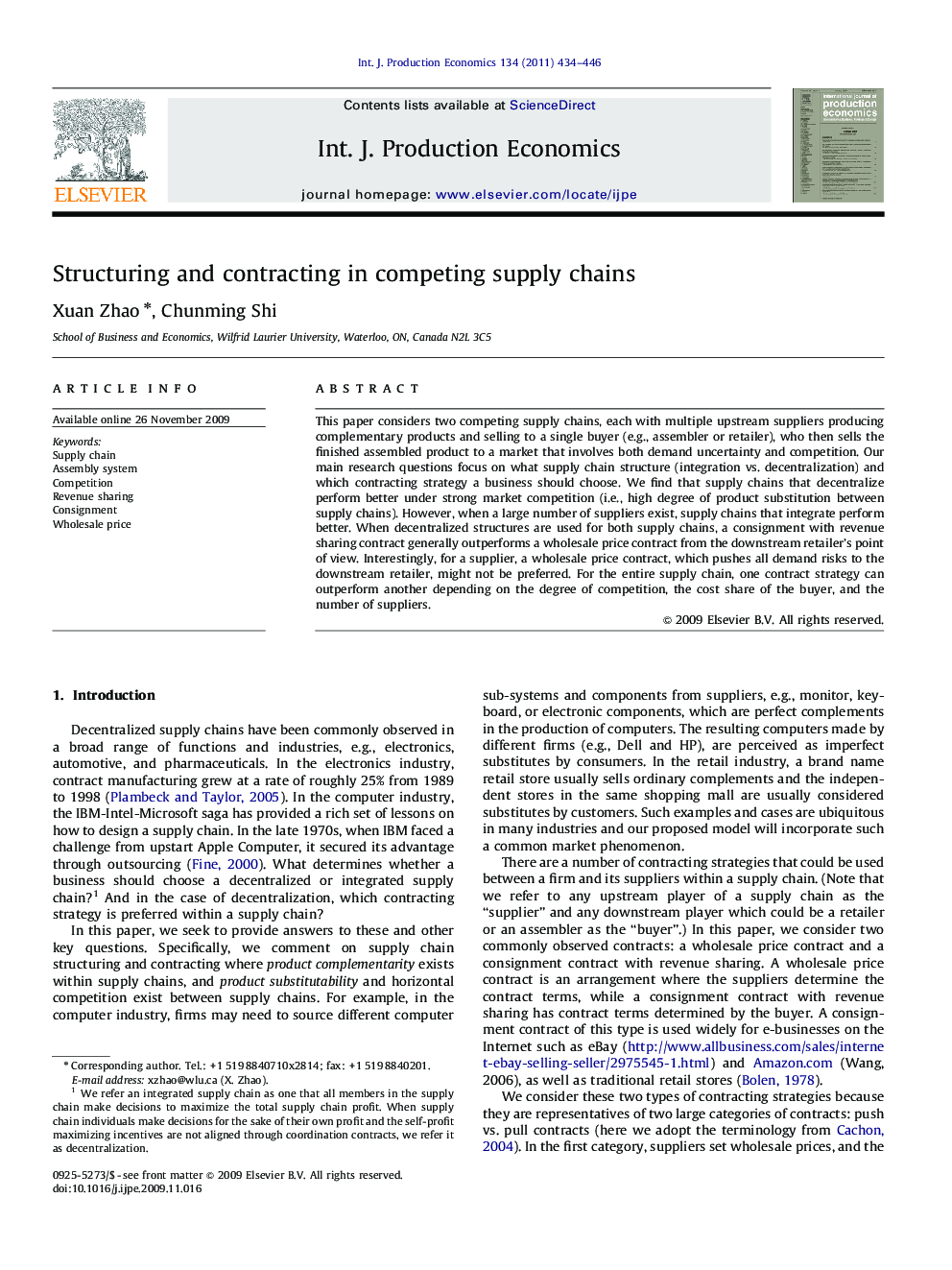 Structuring and contracting in competing supply chains