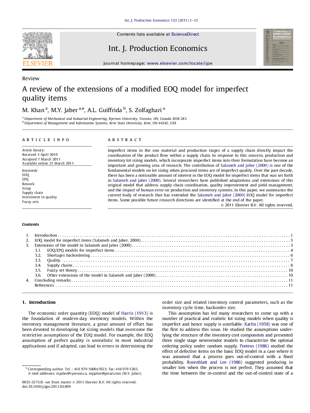 A review of the extensions of a modified EOQ model for imperfect quality items