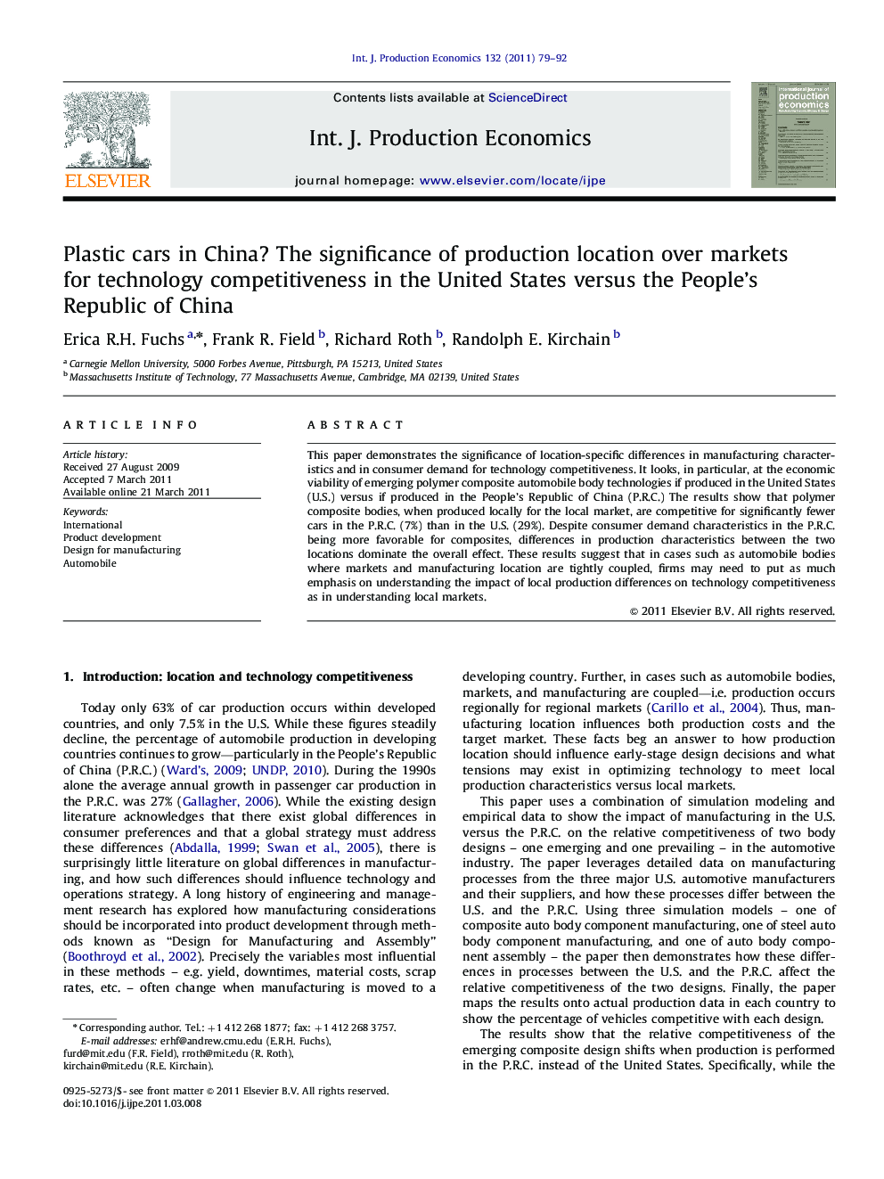 Plastic cars in China? The significance of production location over markets for technology competitiveness in the United States versus the People's Republic of China