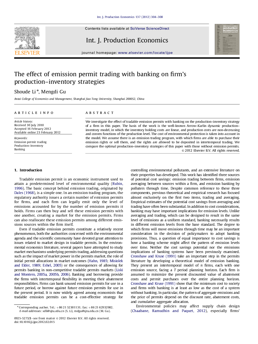 The effect of emission permit trading with banking on firm's production-inventory strategies