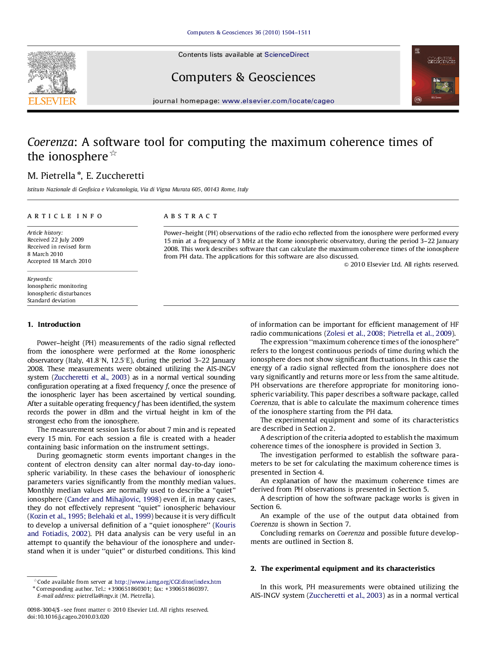 Coerenza: A software tool for computing the maximum coherence times of the ionosphere 