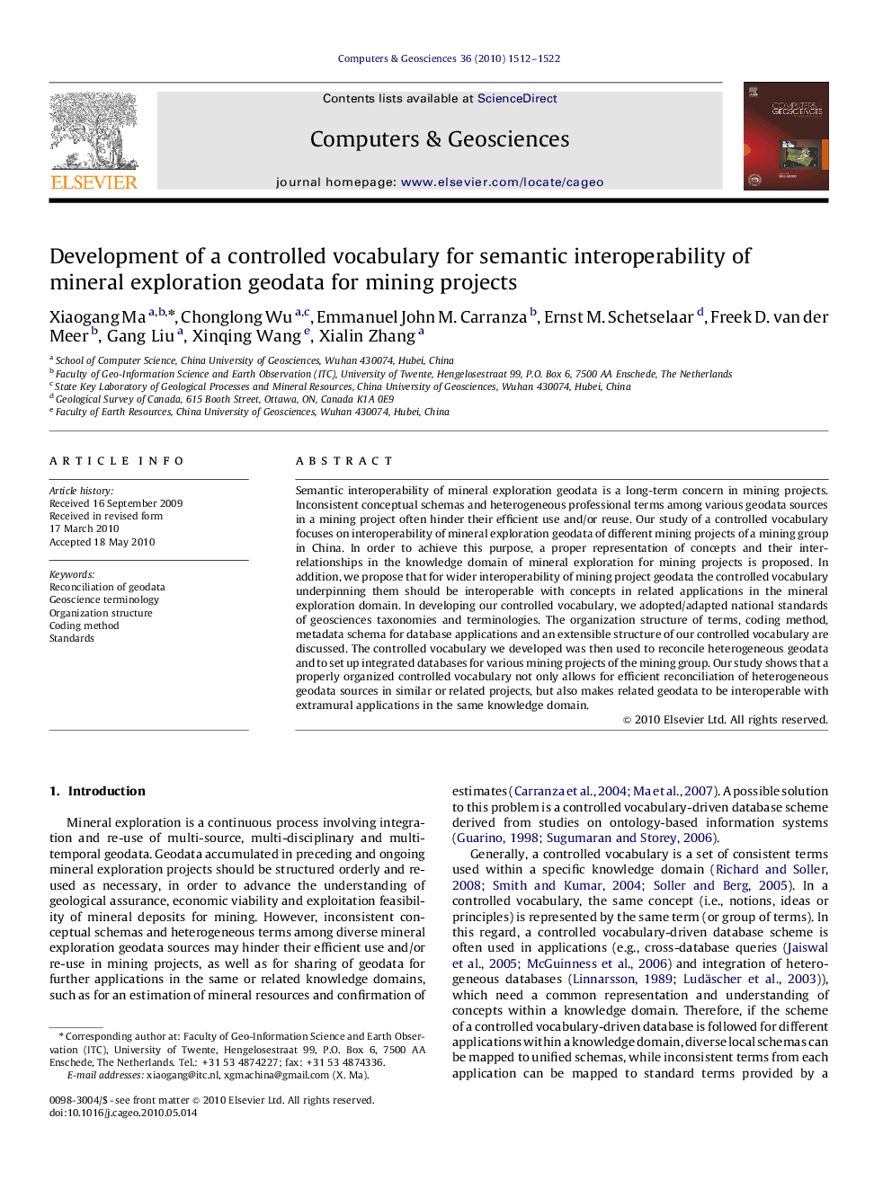 Development of a controlled vocabulary for semantic interoperability of mineral exploration geodata for mining projects