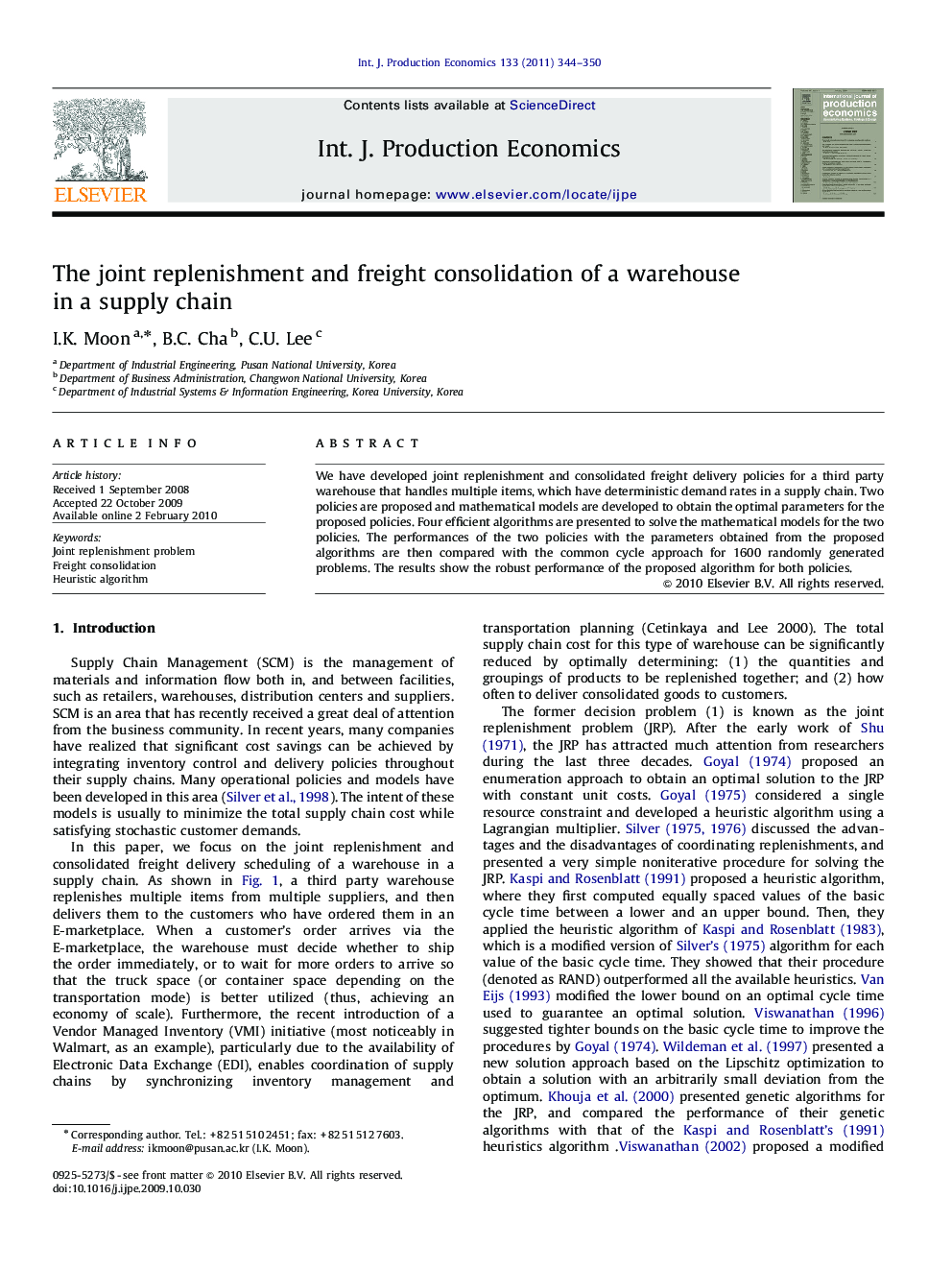 The joint replenishment and freight consolidation of a warehouse in a supply chain