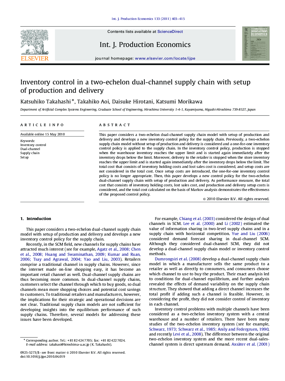 Inventory control in a two-echelon dual-channel supply chain with setup of production and delivery