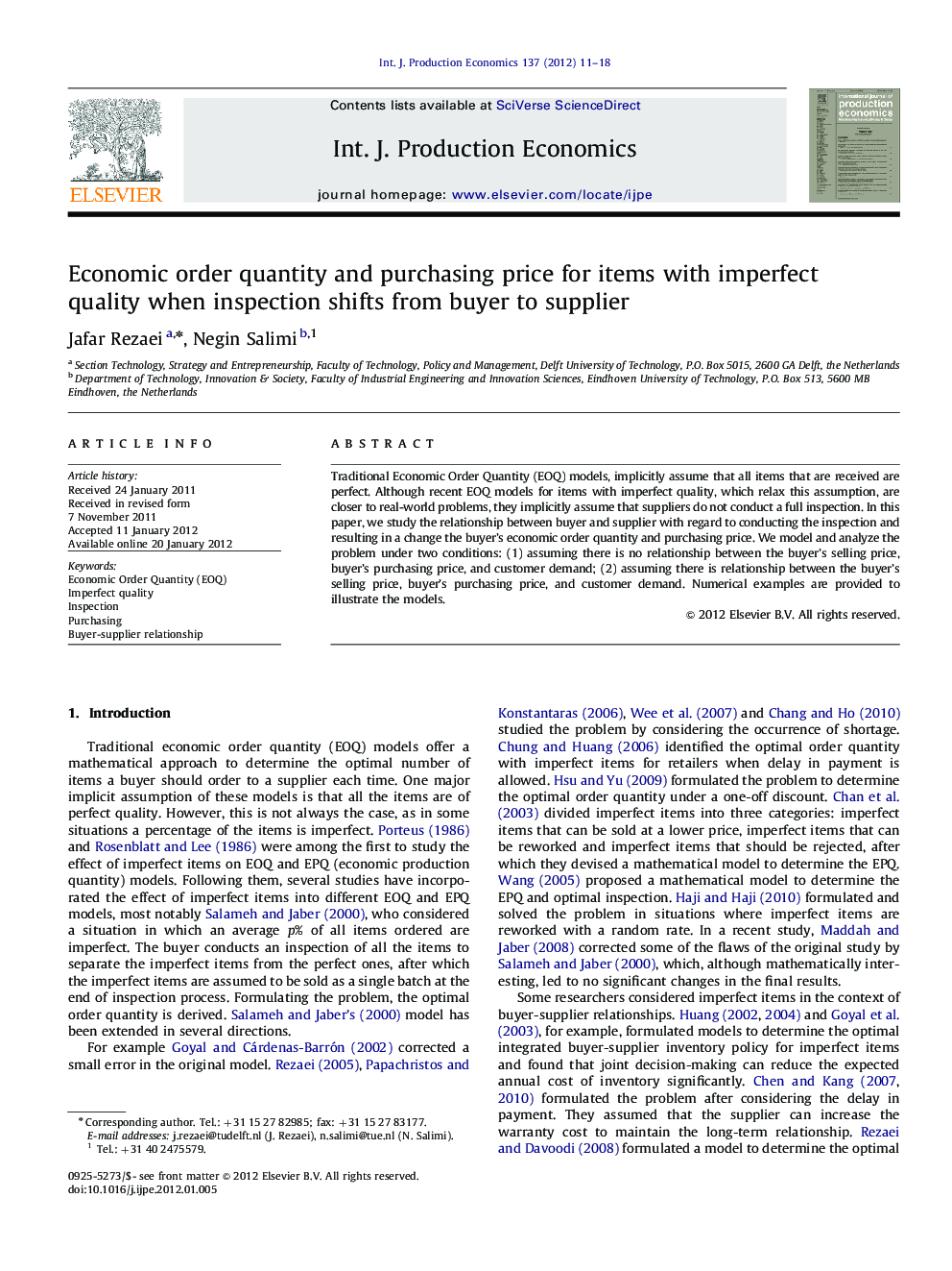 Economic order quantity and purchasing price for items with imperfect quality when inspection shifts from buyer to supplier