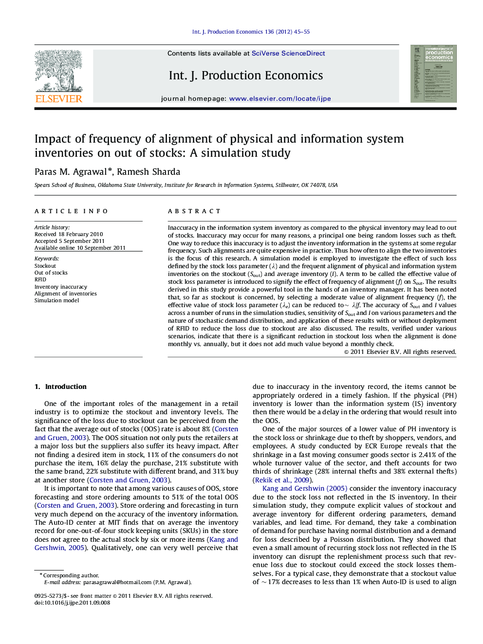 Impact of frequency of alignment of physical and information system inventories on out of stocks: A simulation study