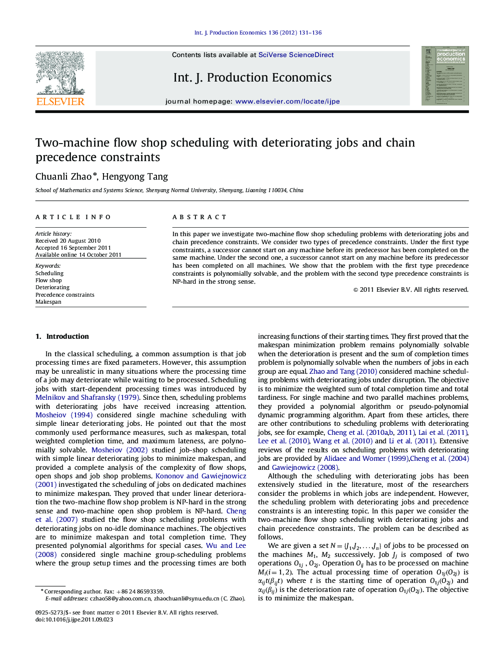 Two-machine flow shop scheduling with deteriorating jobs and chain precedence constraints