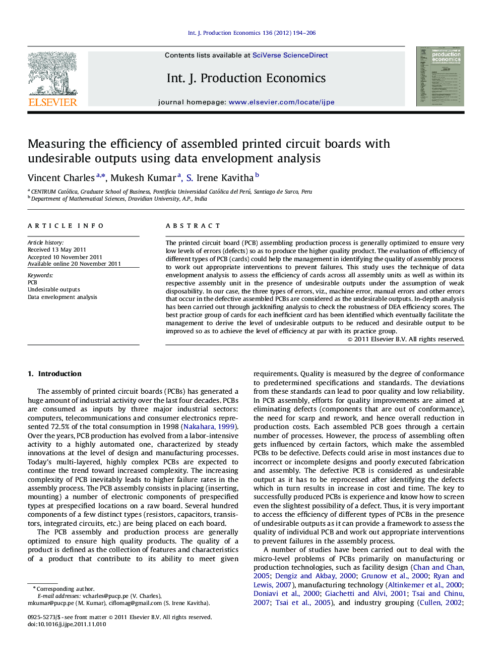 Measuring the efficiency of assembled printed circuit boards with undesirable outputs using data envelopment analysis