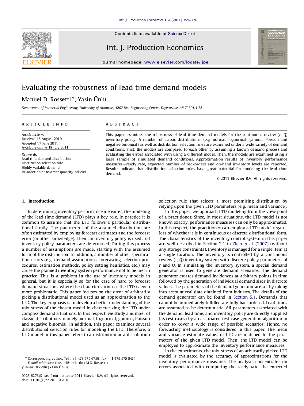 Evaluating the robustness of lead time demand models