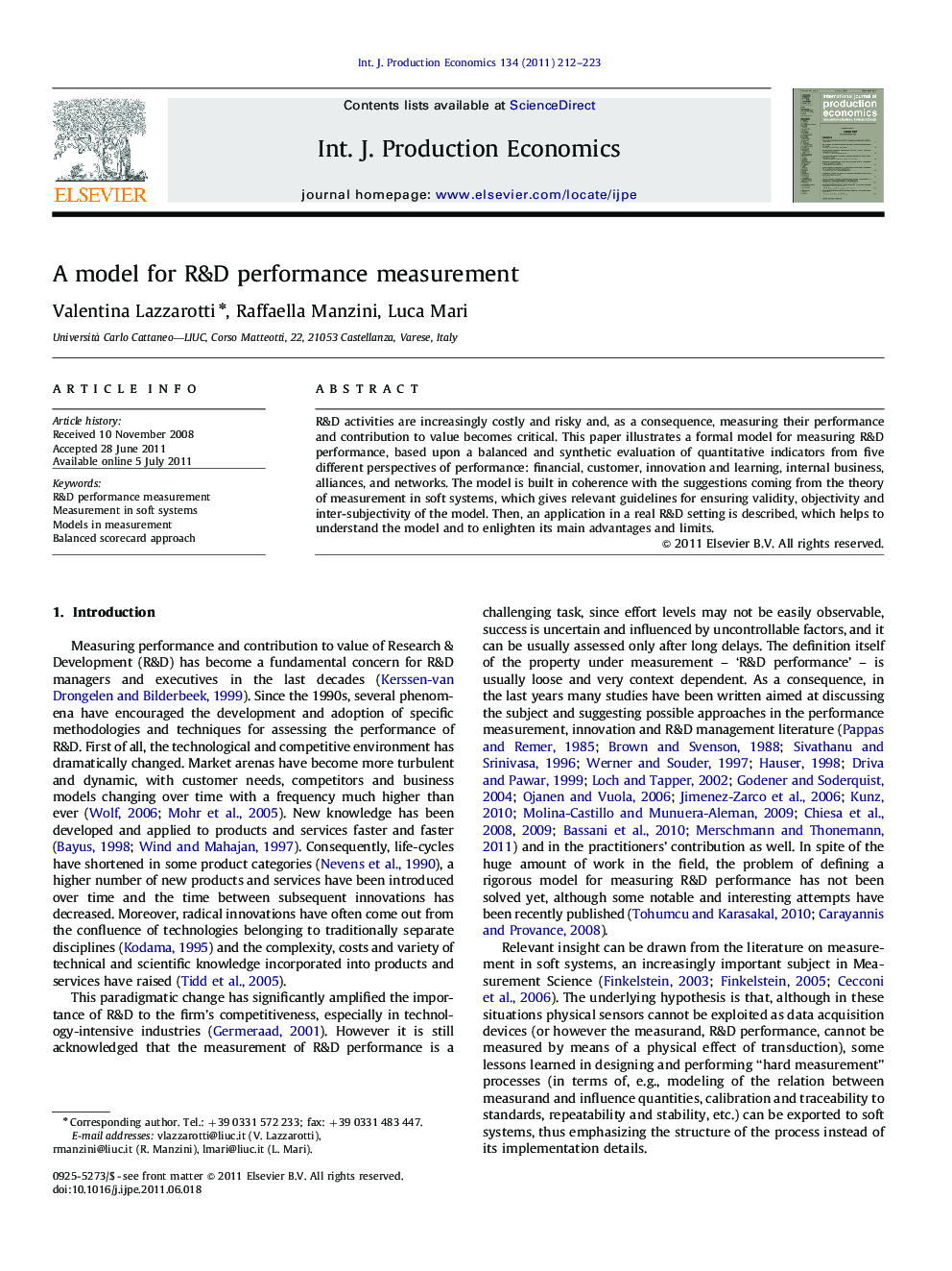 A model for R&D performance measurement