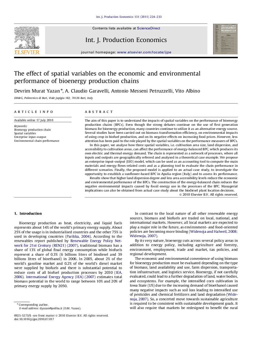 The effect of spatial variables on the economic and environmental performance of bioenergy production chains