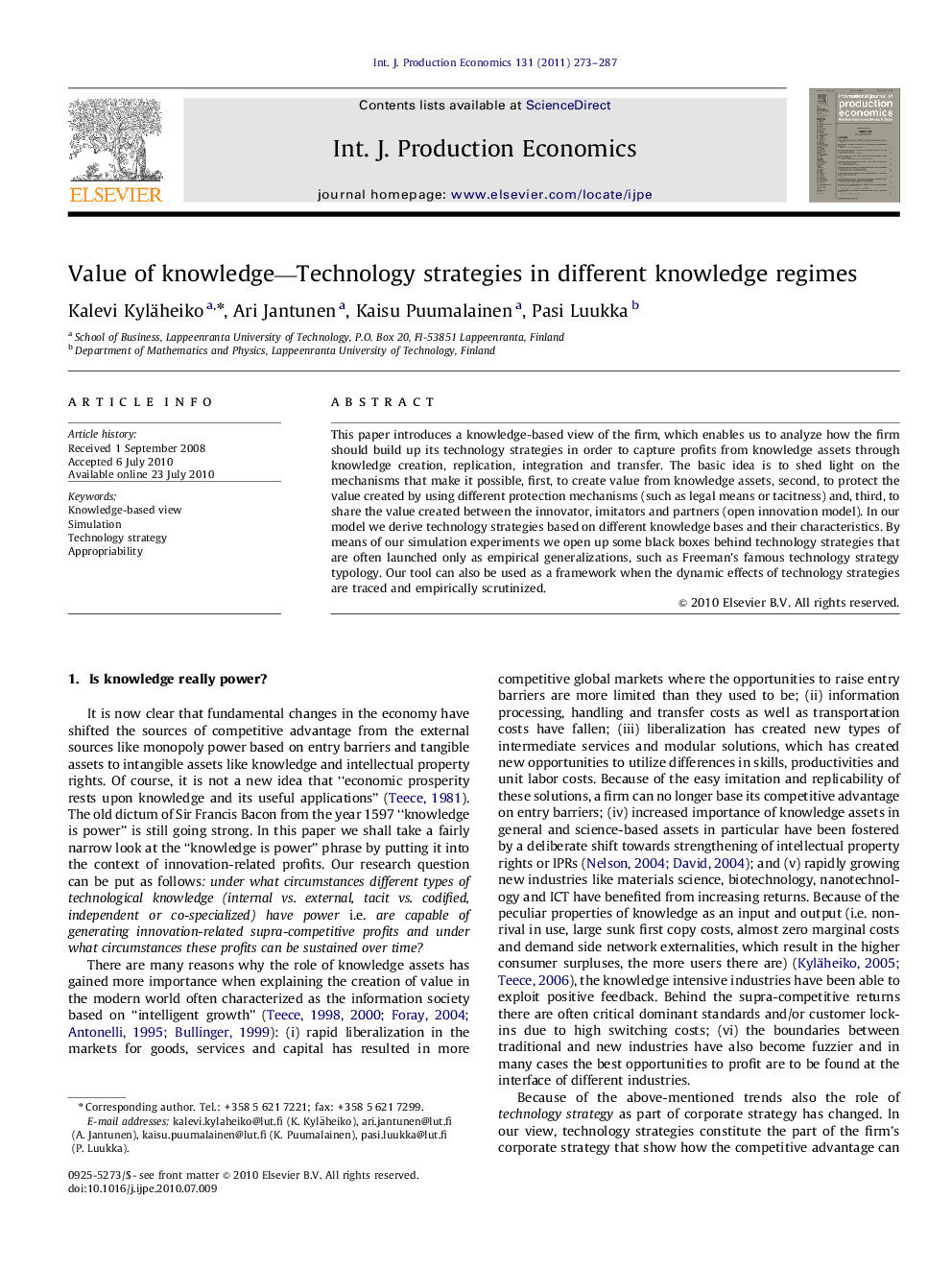 Value of knowledge-Technology strategies in different knowledge regimes