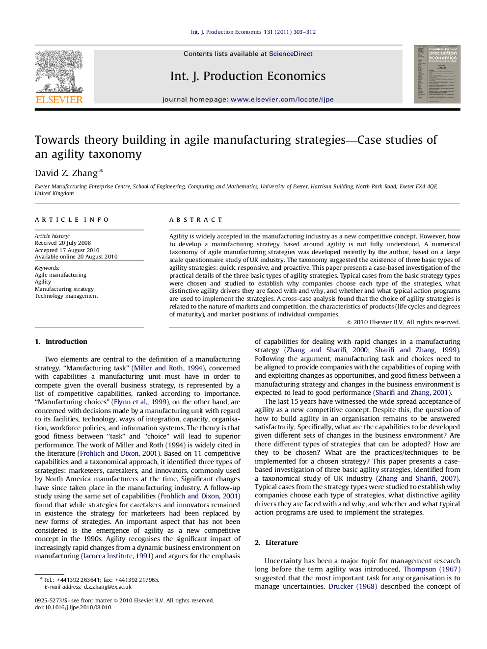 Towards theory building in agile manufacturing strategies-Case studies of an agility taxonomy