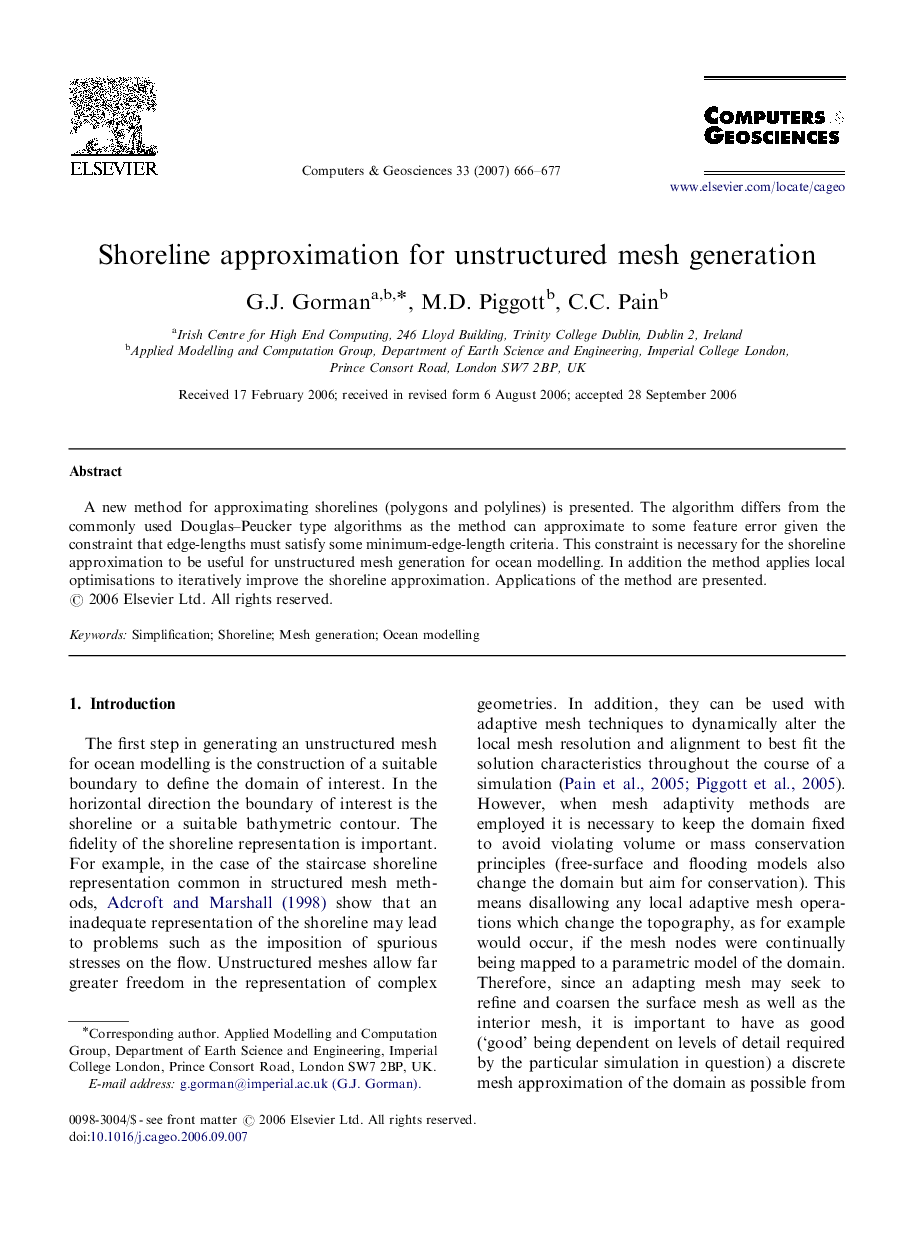 Shoreline approximation for unstructured mesh generation