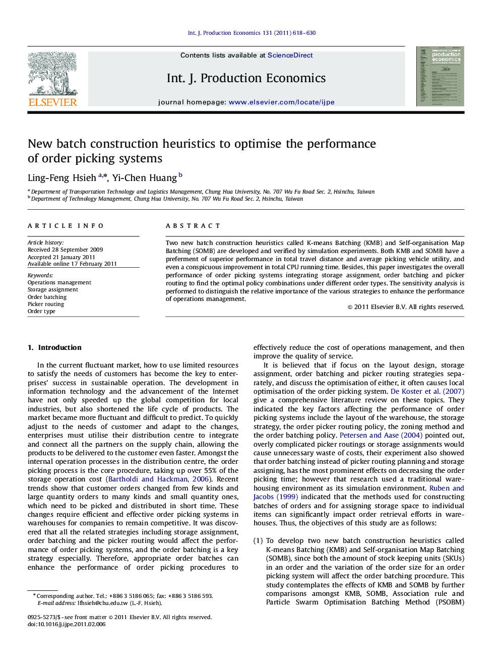 New batch construction heuristics to optimise the performance of order picking systems