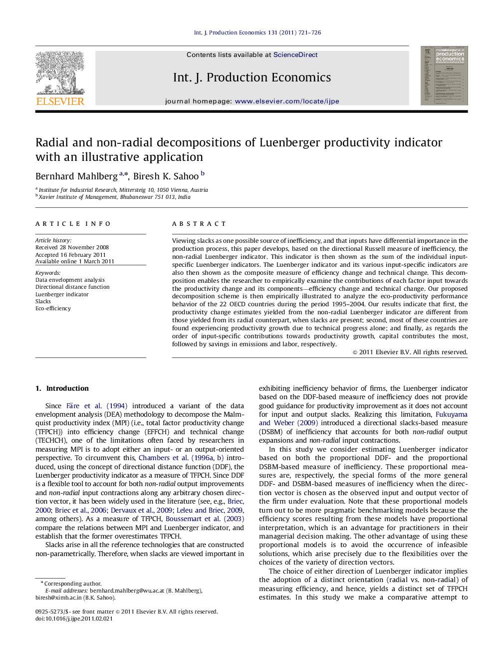 Radial and non-radial decompositions of Luenberger productivity indicator with an illustrative application