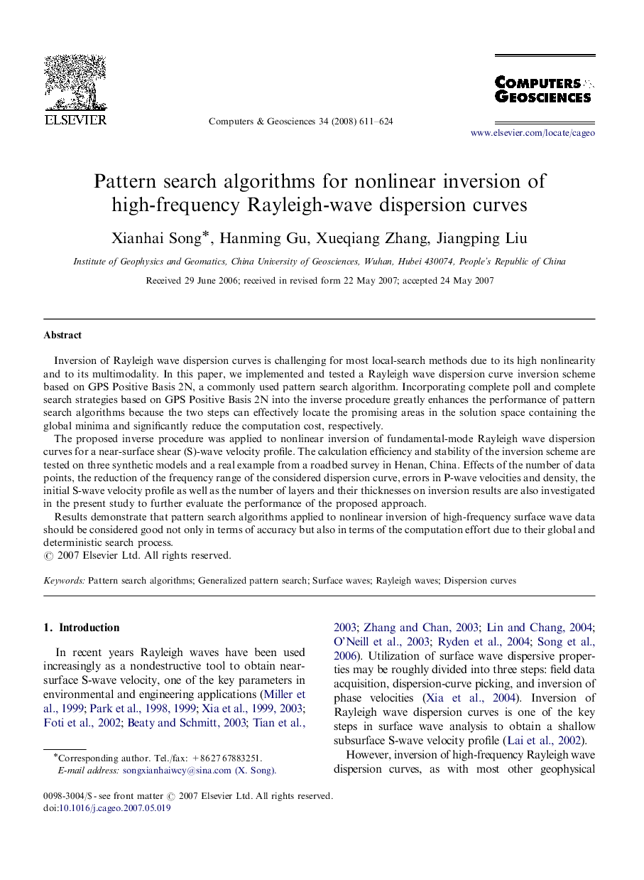 Pattern search algorithms for nonlinear inversion of high-frequency Rayleigh-wave dispersion curves