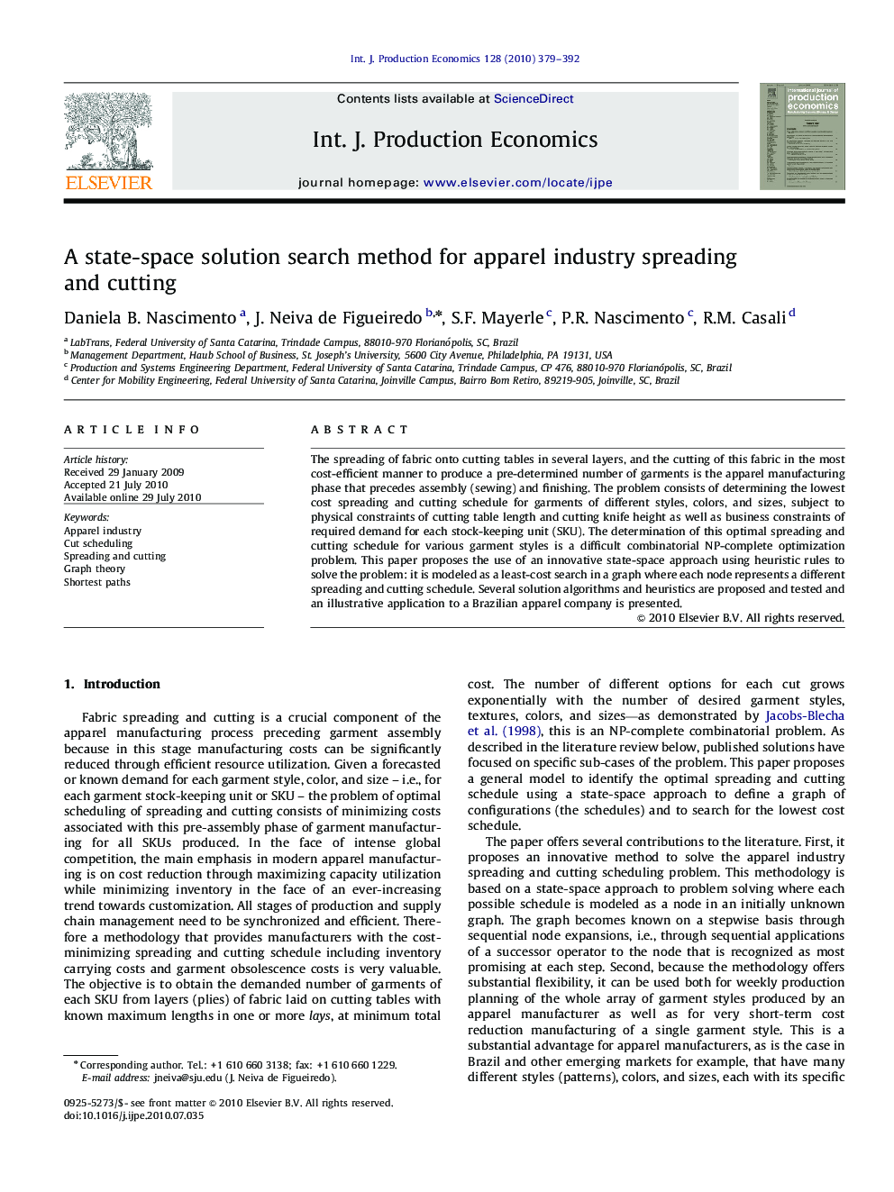 A state-space solution search method for apparel industry spreading and cutting