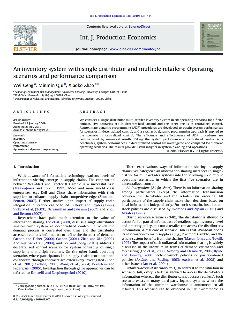 An inventory system with single distributor and multiple retailers: Operating scenarios and performance comparison