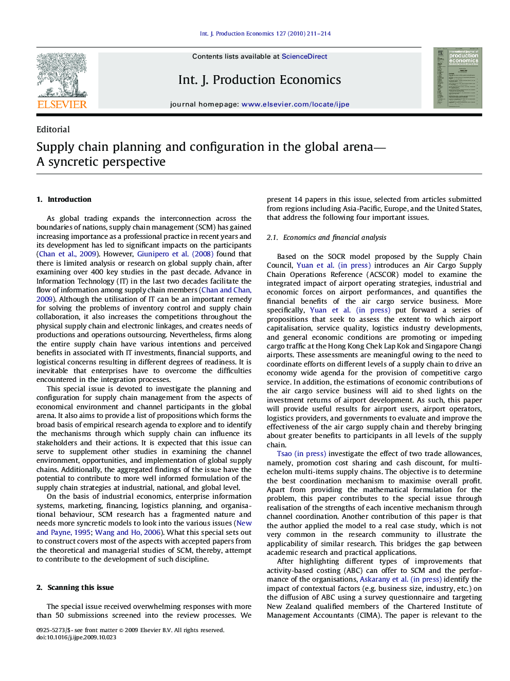 Supply chain planning and configuration in the global arena-A syncretic perspective